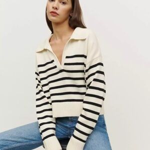Reformation Striped Navy and Cream Women's Sweater